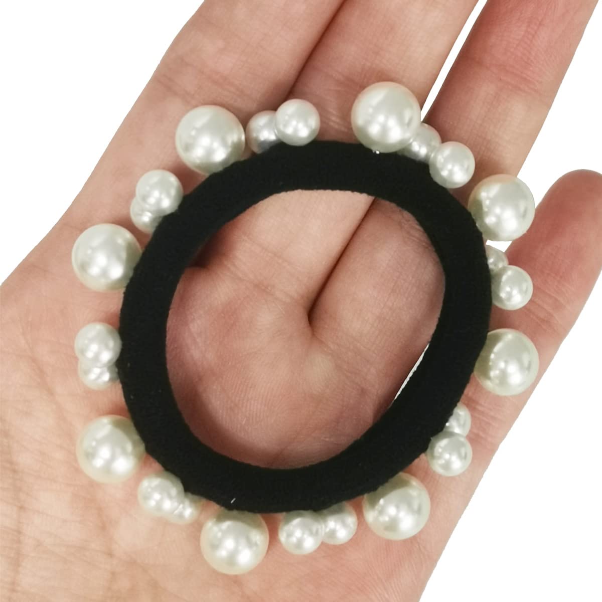 12 bandas elásticas para el pelo con perlas negras para el pelo, coleteros para coleta, accesorios para el cabello para mujeres y niñas