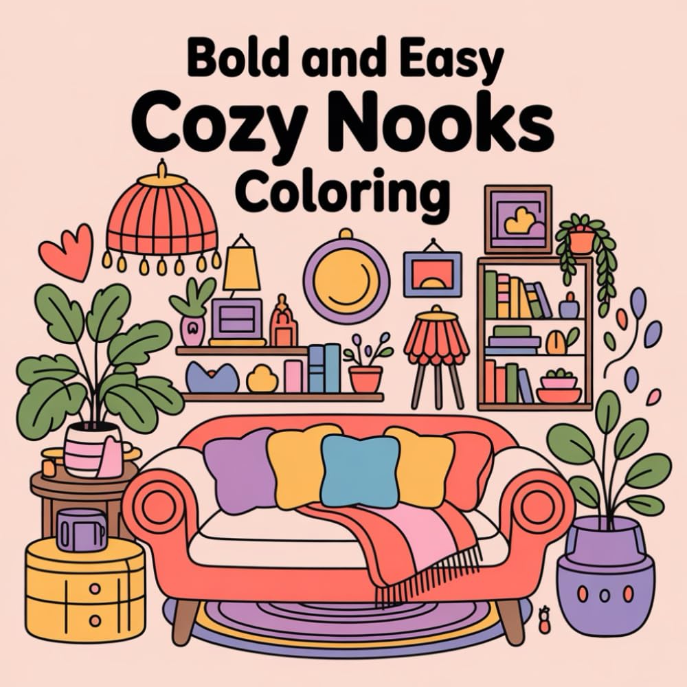 Bold and Easy Cozy Nooks Coloring: A relaxing collection of comforting cozy scenes designed for joyful coloring moments.