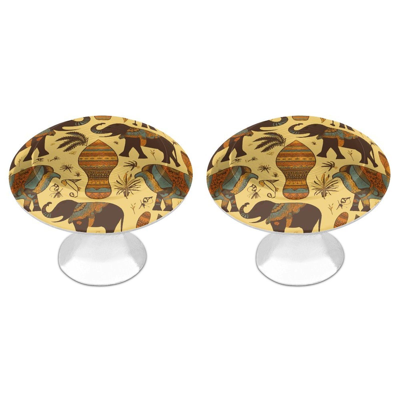 FekiLoot Africa Elephant Cabinet Knobs 2 Pack Stainless Steel Round Dresser Drawer Knobs Kitchen Drawer Hardware Dresser Knob Closet Door Pulls Cabinet Handles for Cupboard Drawer Pulls