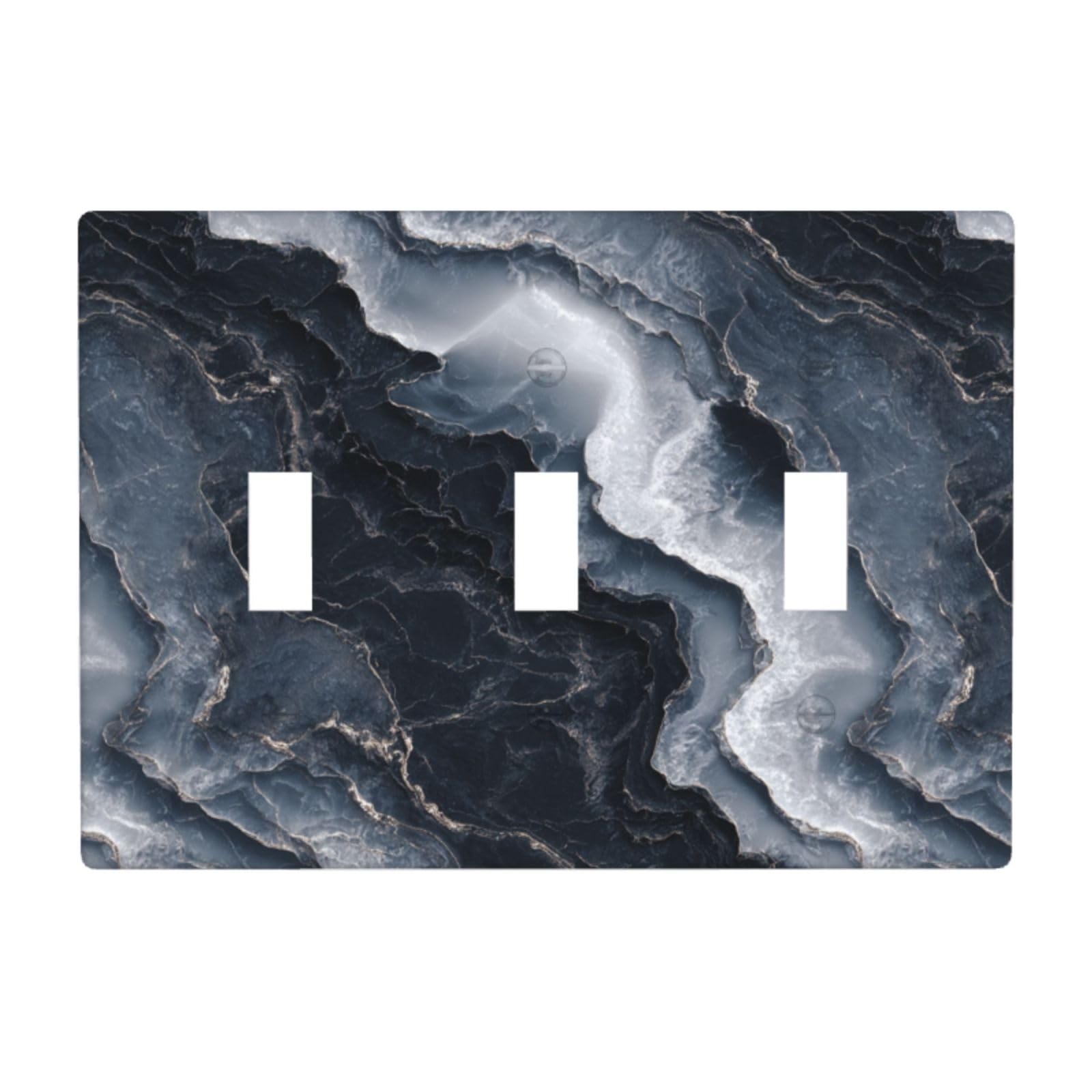 Neon Gray Navy Color Luxury Marble Light Switch Covers 3 Gang Triple Toggle Wall Plate Switchplate Electrical Faceplate for Bathroom Kitchen Bedroom Decor