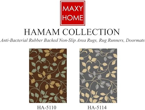 Miniatura 5 de Maxy Home, tapetes pequeños, diseño de flores, de caucho, colección Hamam, Floral1, Sintético, marrón, marfil, verde