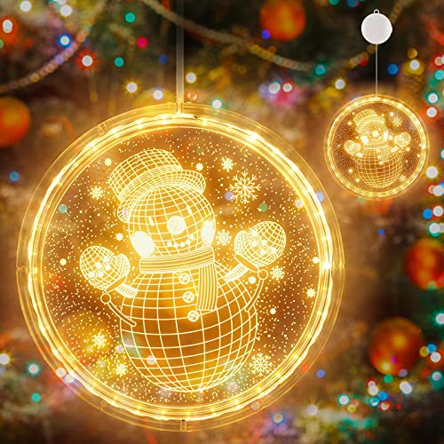 Auniq Weihnachten Dekorative Fenster Licht 3D Hängende Lichterkette Warmweiß Beleuchtung Weihnachtsbeleuchtung Batterie Betrieben für Innen Außen Weihnachtsfeier Fenster Deko (Schneemann) Cover