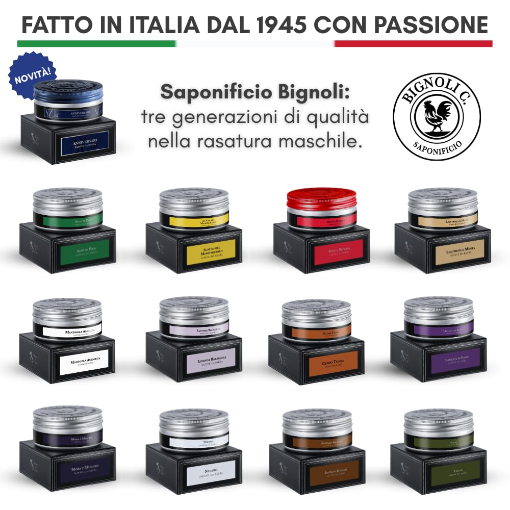 Bignoli Sapone da Barba Artigianale – Sapone da Barba con Schiuma Ricca per Rasatura Tradizionale (175 gr, Agrumi)