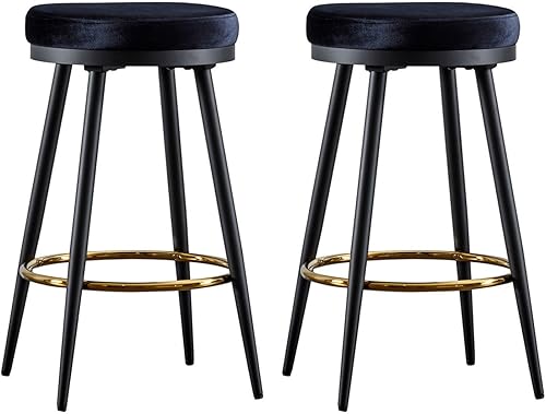 Juego de 2 taburetes redondos de terciopelo de 24.4 pulgadas de altura de mostrador con asiento giratorio de 360 grados, cómodos taburetes de bar disponible en Yaxa Colombia