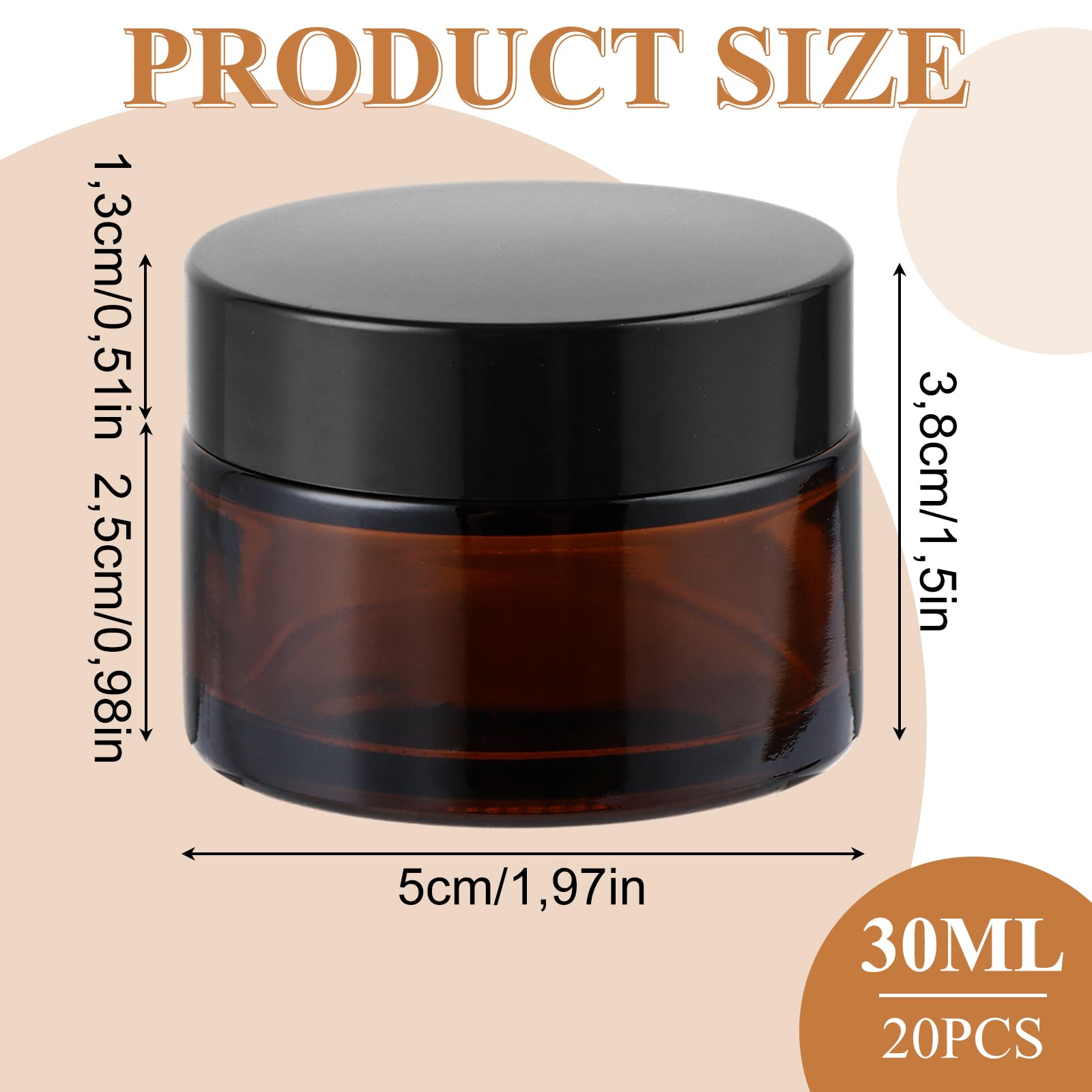 YAYODS Lot de 20 Pot en Verre Ambré 30 ml - Pot à Crème Vide avec Couvercle Hermétique et Opercule - Contenant Cosmétique Anti-UV pour Voyage et DIY Cosmétique Maison