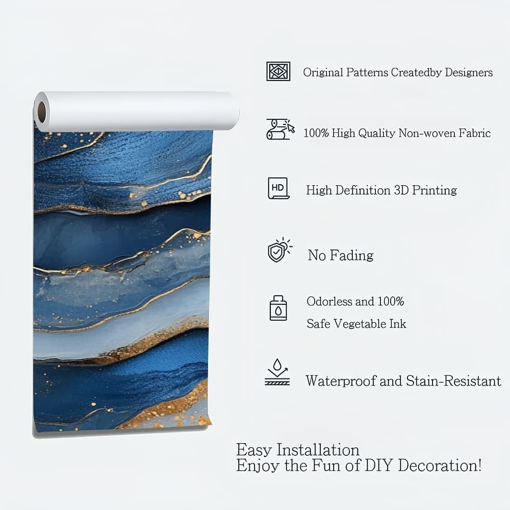 Moda Fototapeta 350 x 256 cm Luksusowy marmur Tekstura 3D Wymienny Niebieski Panoramiczny Salon Sypialnia Biuro Tapety, Hd Zdjęcie