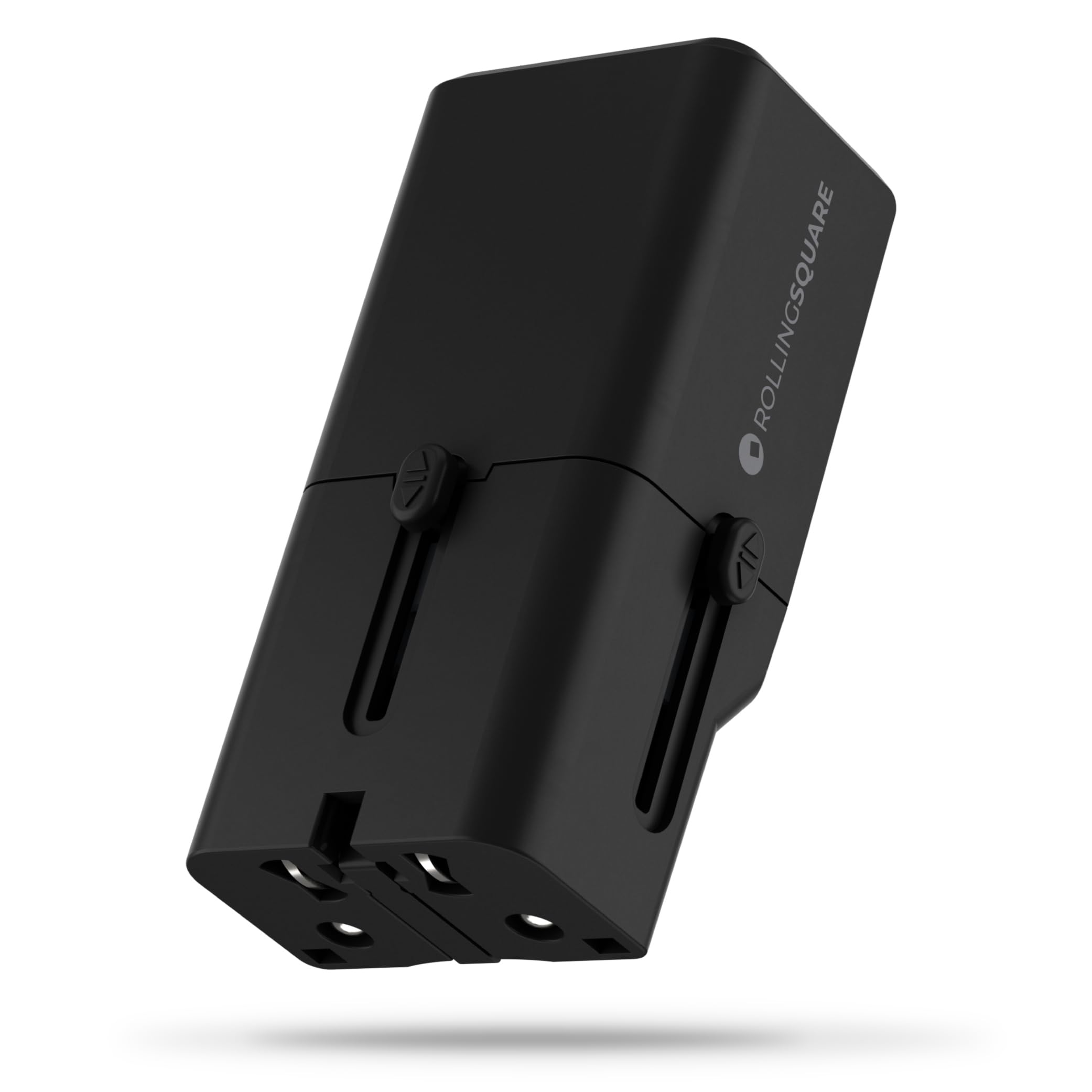 Rolling Square Portable Pocket Travel Adapter - Adaptador de Viaje de Bolsillo Portátil, Cargador USB-C Universal para 200+ Países US, EU, UK, AU, Carga Rápida 30W para Smartphones, Compacto, Negro