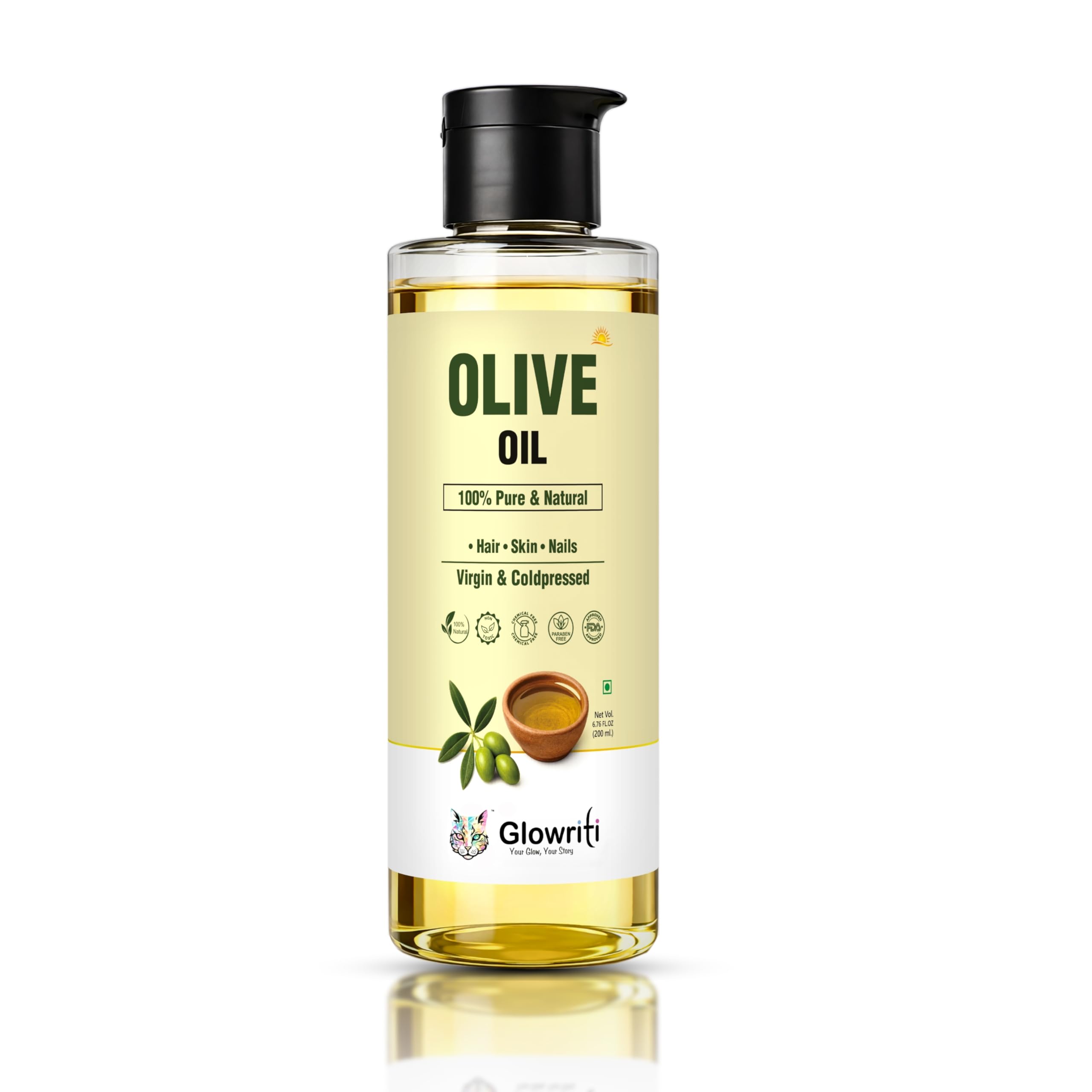 Glowriti Extra Virgin Cold Pressed Olive(Jaitun) Oil for Hair & Skin | Ideal for Baby Massage Hair Oil (200 ml)-image-44