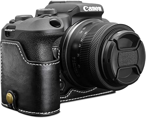 Rieibi Funda EOS R10 - Media funda de piel sintética de calidad para cámara sin espejo Canon EOS R10 - Negro