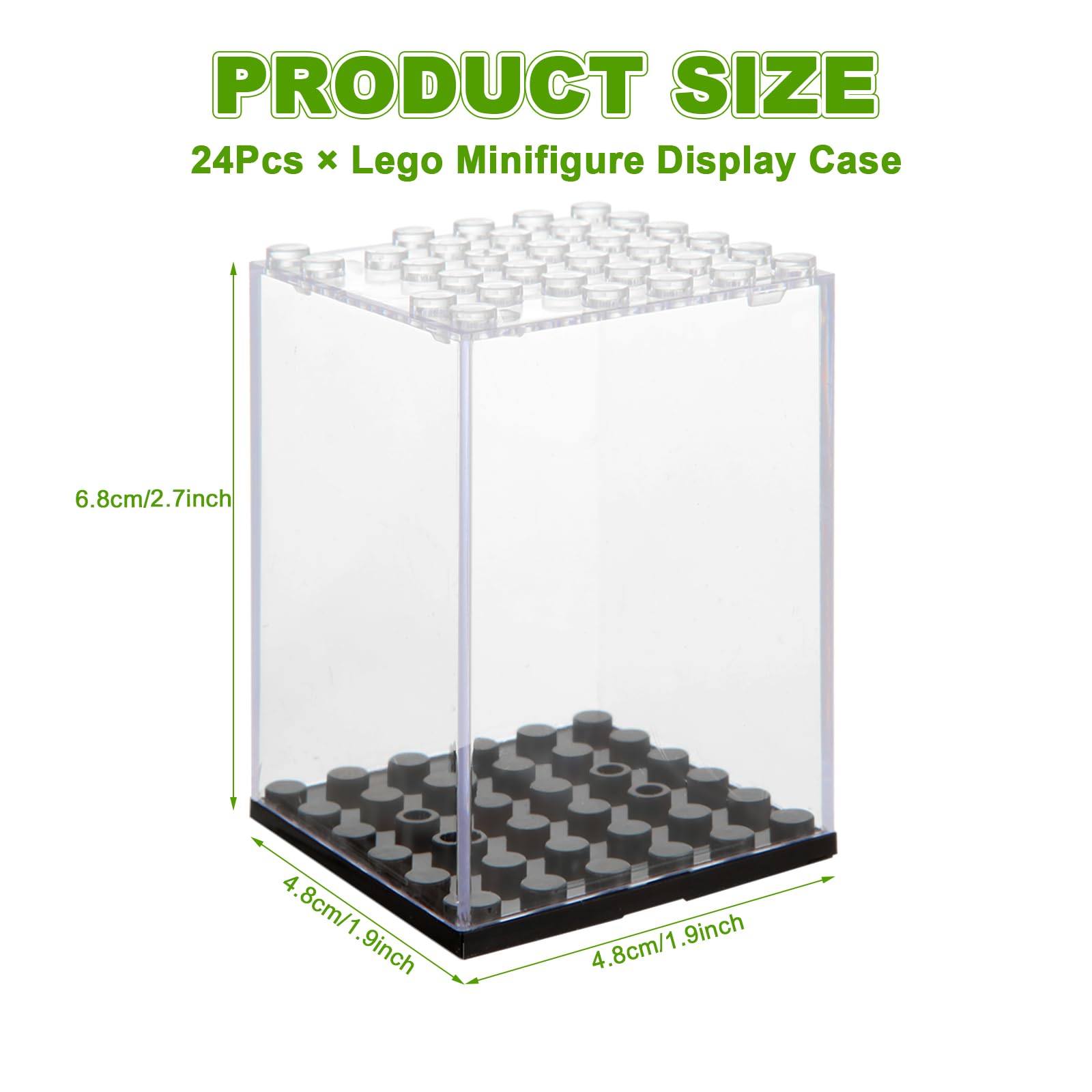 MUXHEL 24 Pcs Minifigure Display Case, Acrylic Small Action Figure Toys Storage Case, 2.7”×1.9”×1.9” Stackable Building Block Display Case for Minifigure, Action Figures