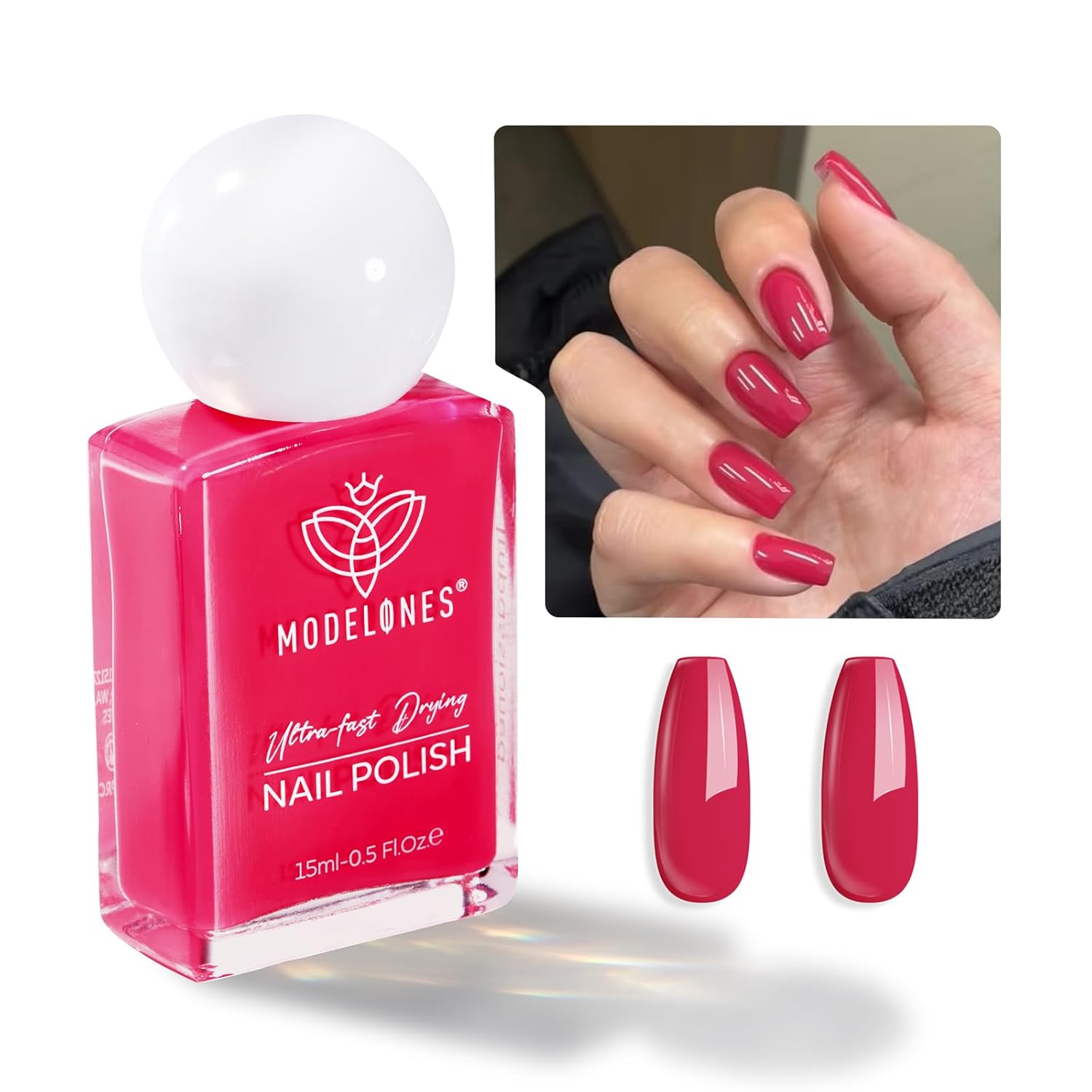 modelones Hot Pink Nail Polish, Magenta Pink 15 ml Quick Dry Nail Lacquer Strengthener Long Last Shine Fingernail Toe Nail Art DIY Home Travel Manicure Gift for Women Girls 0.5 Fl Oz