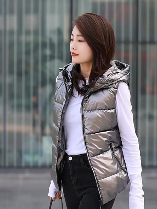 HOT Puffer Vest Silver Metallic Puffer Jacket Down Vest Silver