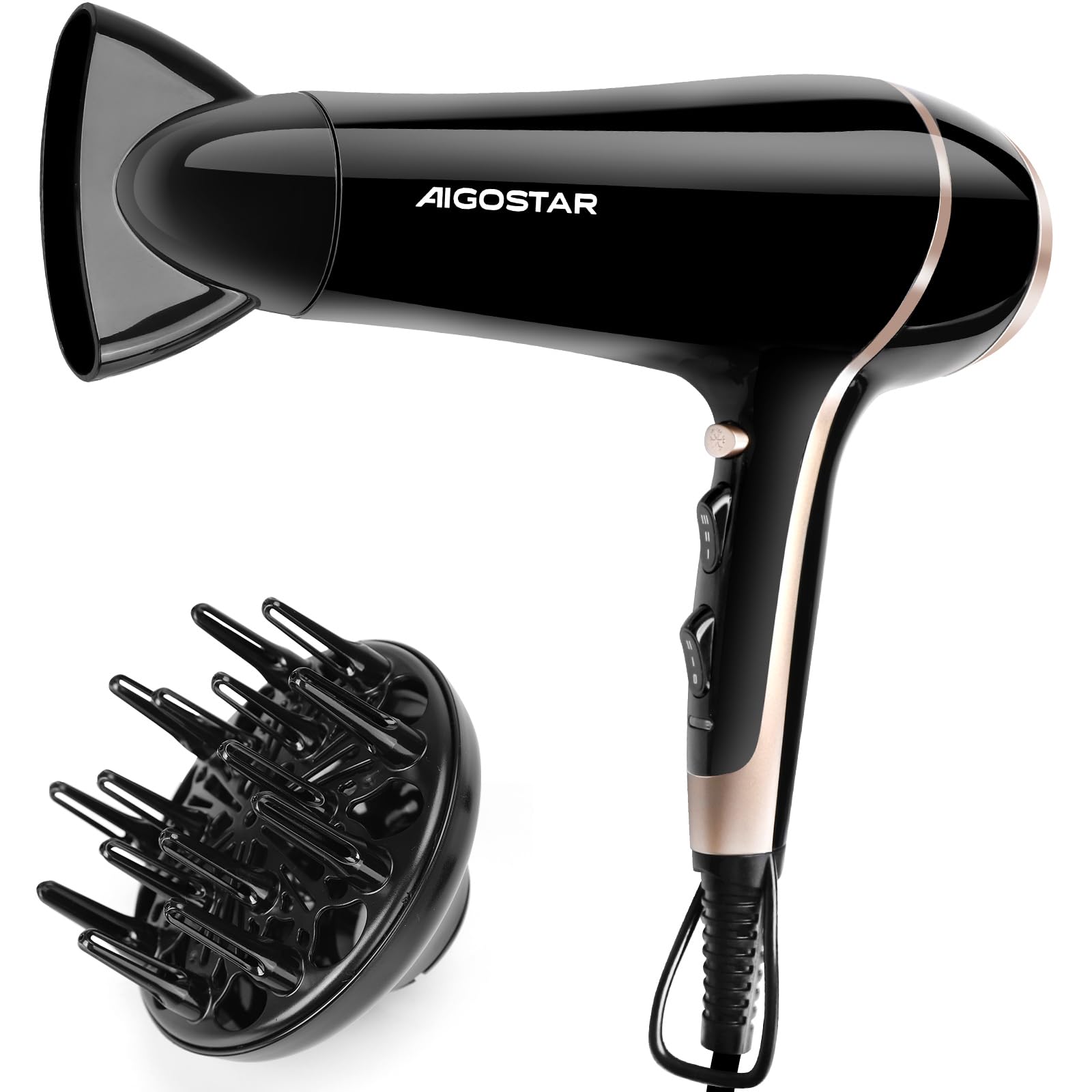 Aigostar Secador de Pelo Profesional 2400W Secador Iónico 2 Velocidades y 3 Temperaturas Incluye Difusor y Boquilla Concentradora de Calor - Lora