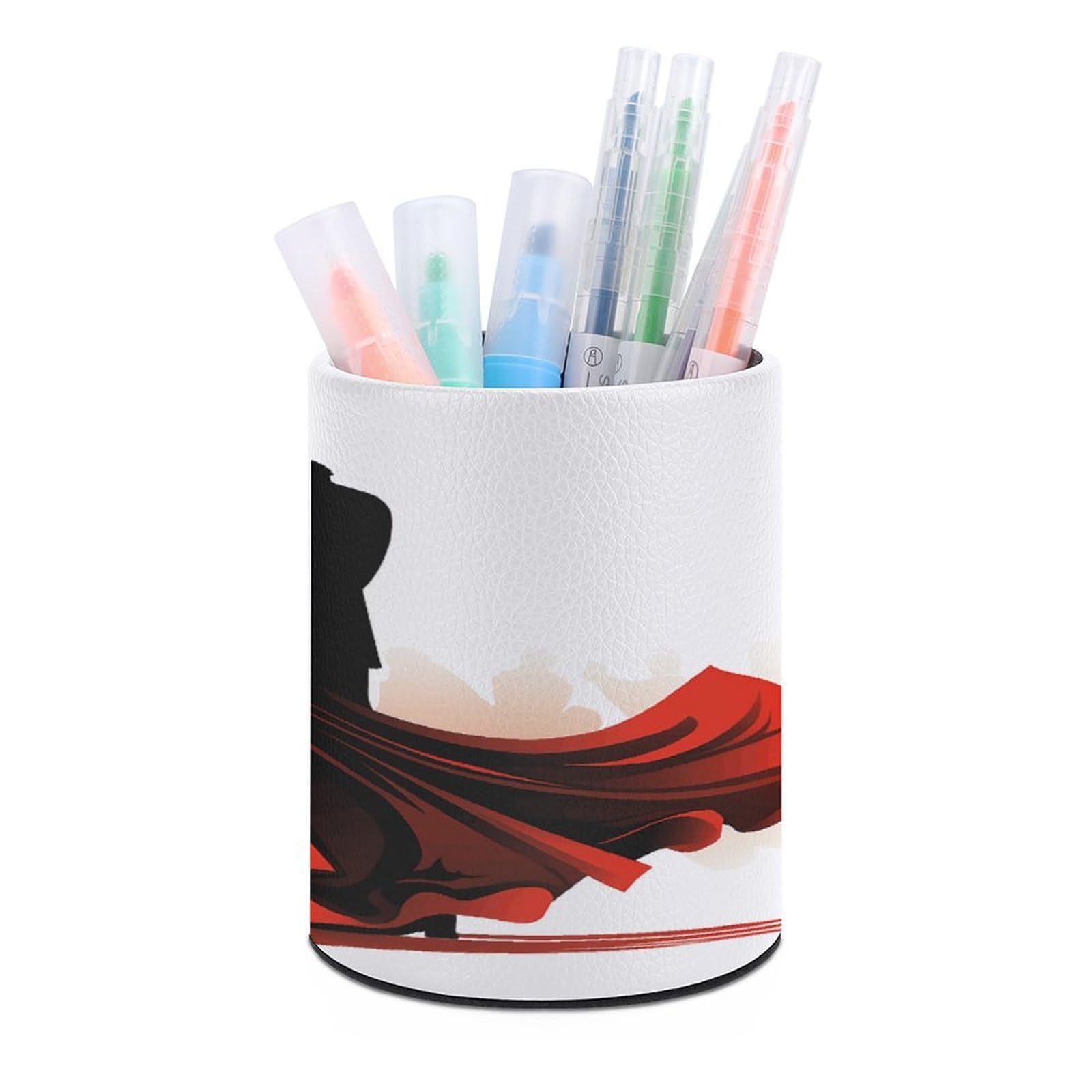 JTREHY Ballroom Dance Pen Holder Round Pen Pencil Holder Makeup Brush Holders Cup PU Leather Pencil Cups Desktop Caddy Stationery Organizer Case Office Accessories Container Box