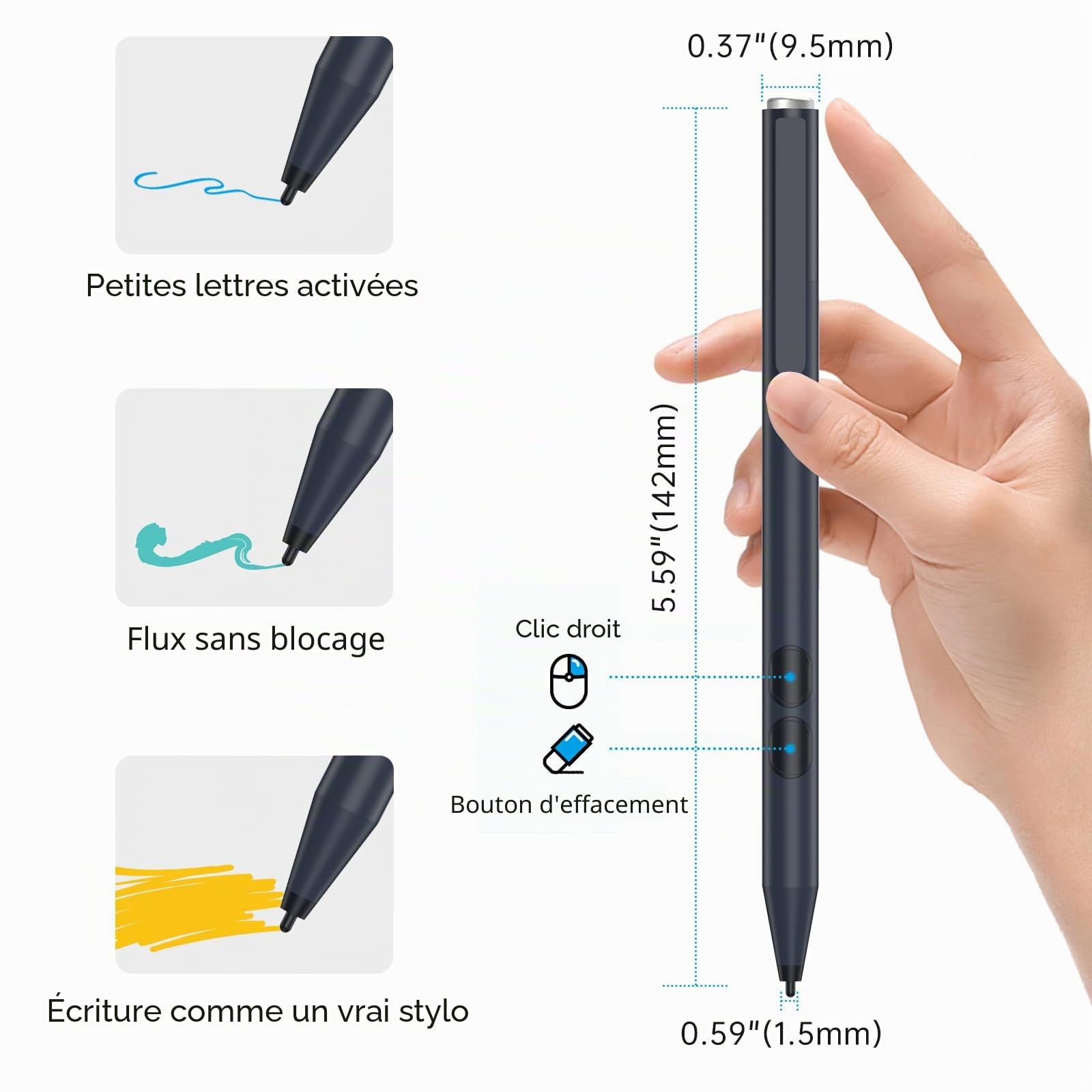 Stylet HP MPP 1.51 Compatible avec Ordinateurs Portables HP Spectre X360, HP Envy X360, HP Pavilion X360, avec sensibilité à la Pression 1024, rejet de la Paume, Pile AAAA Argent