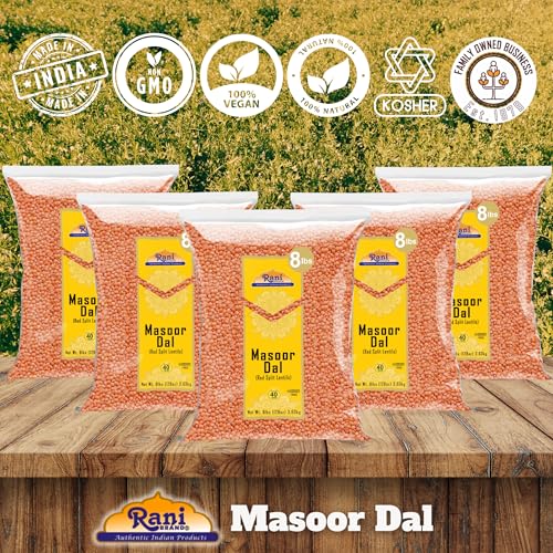 Image of Rani Masoor Dal (Indian Red Lentils) Split Gram 128oz (8lbs) 3.63kg x Pack of 5 (Total 40lbs) Bulk ~ All Natural | Gluten Friendly | NON-GMO | Kosher | Vegan | Indian Origin