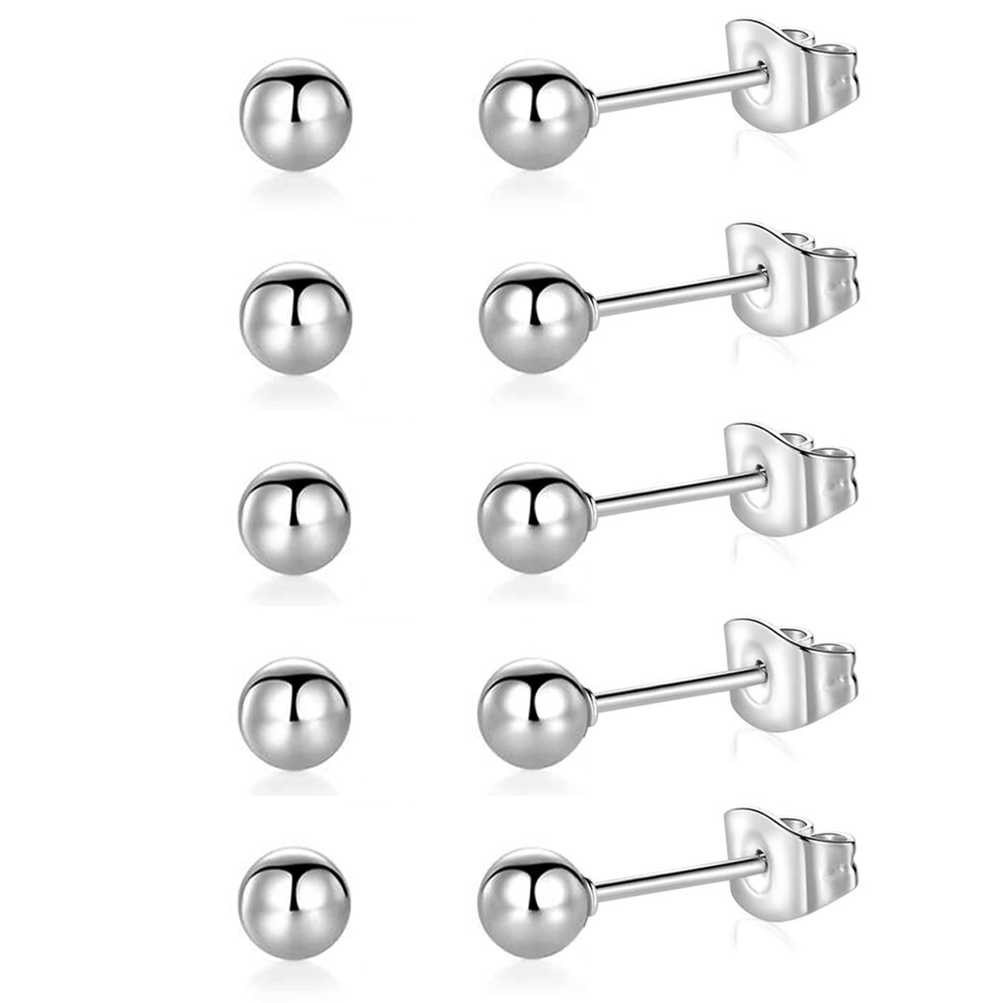 6 Pairs Surgical Stainless Steel Round Ball Stud Earrings Set for Women Men 3-7mm, Stainless Steel, No Gemstone-image-41
