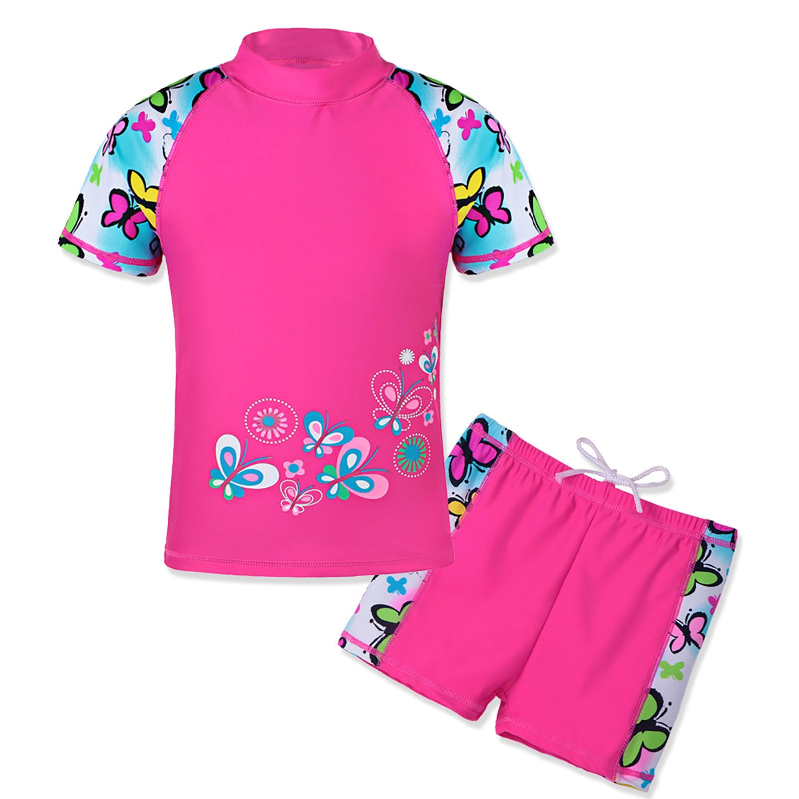 Girls Short Sleeve Swimsuit Two Piece Swimwear UPF 50+ UV 3-12 Years