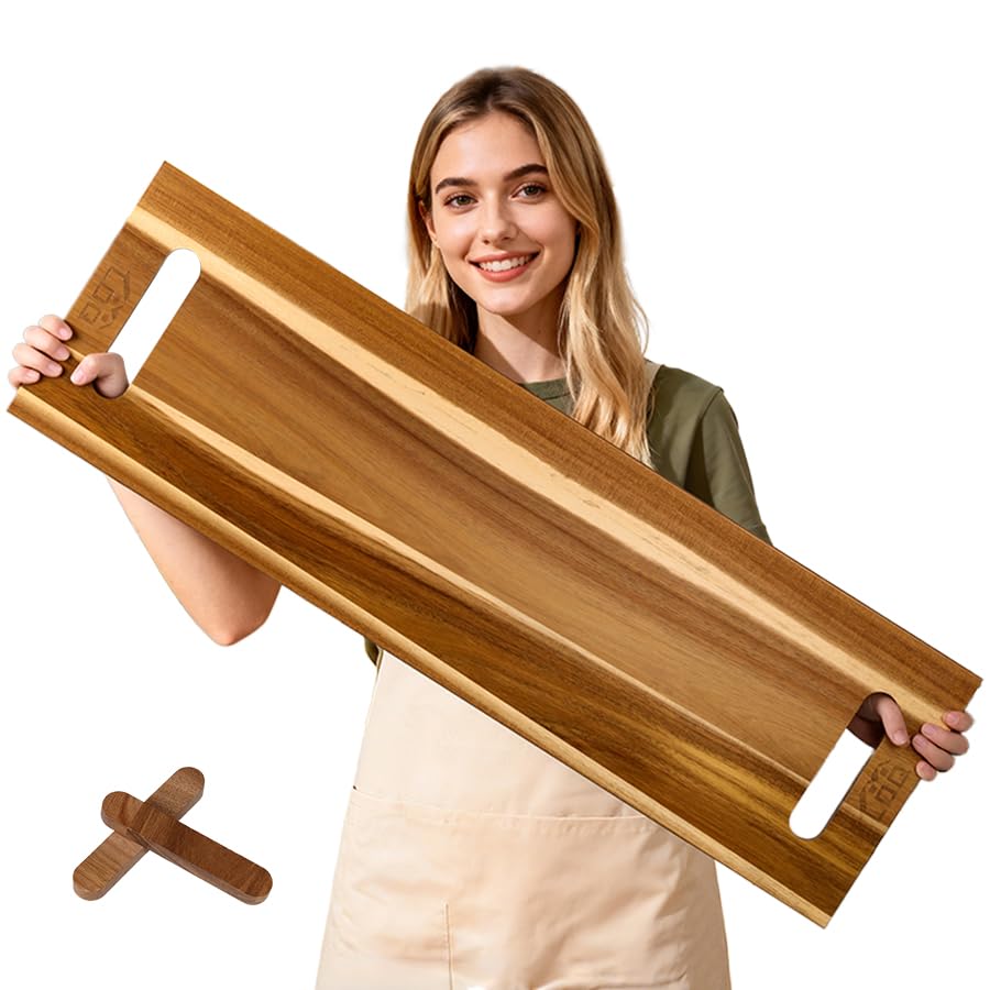 LDQ 36" Extra Large Charcuterie Board, Acacia Wood Serving Tray for Parties, Long Grazing Platter with Handles for Kitchen Island, Includes 2 Easy-Lift Wooden Risers, 36x11 Inch.
