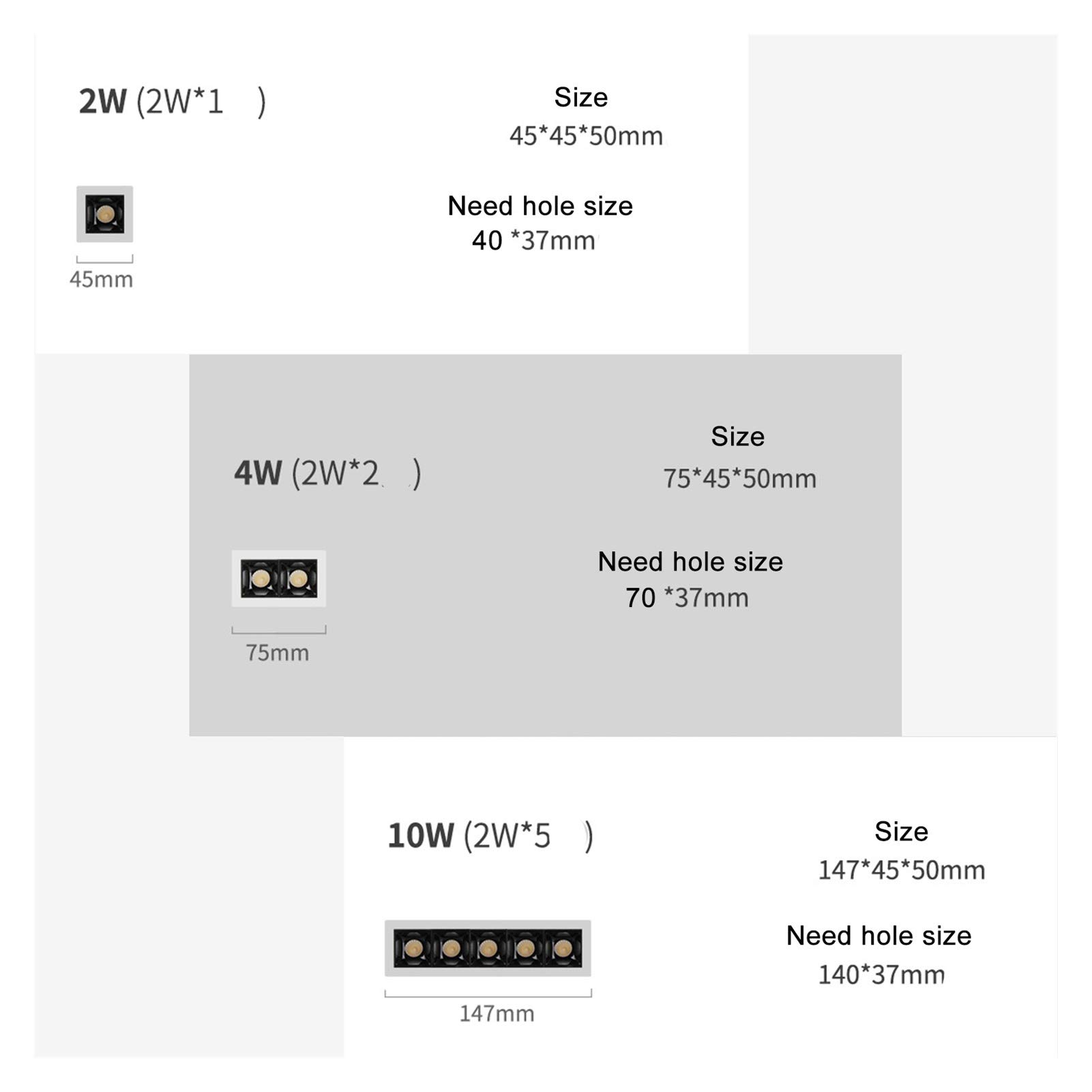 Focos LED Empotrados Lineales 110v-220v Tira Larga Iluminación Empotrada Sala de Estar Diseño de Techo Pasillo Lineal Hogar Sin Luces Principales, 3 Colores de Iluminación 5 Potencia
