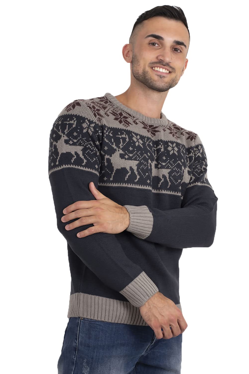 J5fashion Men's Navy Nordic Stag Reindeer Festive Christmas Boys Xmas Jumper 2XL