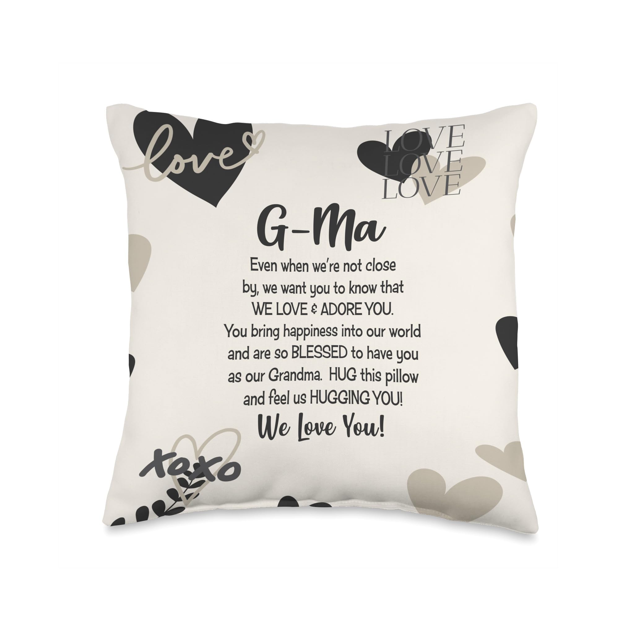 G-ma Gifts from Grandkids hugs Love Hearts Inspirational Throw Pillow, 16x16, Multicolor