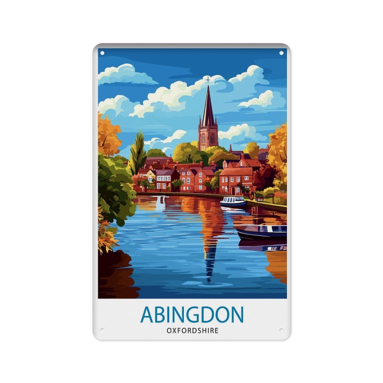 peiyeety Metal Tin Sign Abyden Oxfordshire Travel Poster, Historical Abyden Painting, Oxfordshire Landscape Poster, Abyden City Decor, British Countryside Art 8 X 12 Inch