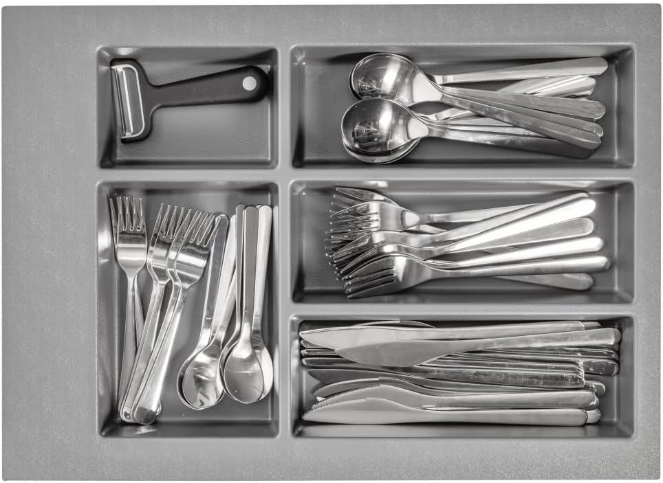 GTV - Axispace Drawer Insert I Cutlery Tray for Drawers Cutlery Insert Drawer Insert Kitchen I Kitchen Cabinet Plastic Cutlery Tray Cutlery Storage I Anthracite 340 x 472 mm