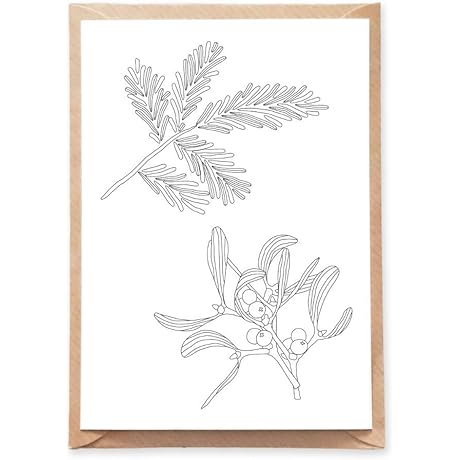 5pcs, Mistletoe Coloring Page Postcard with Adult Coloring Book Illustration, A6