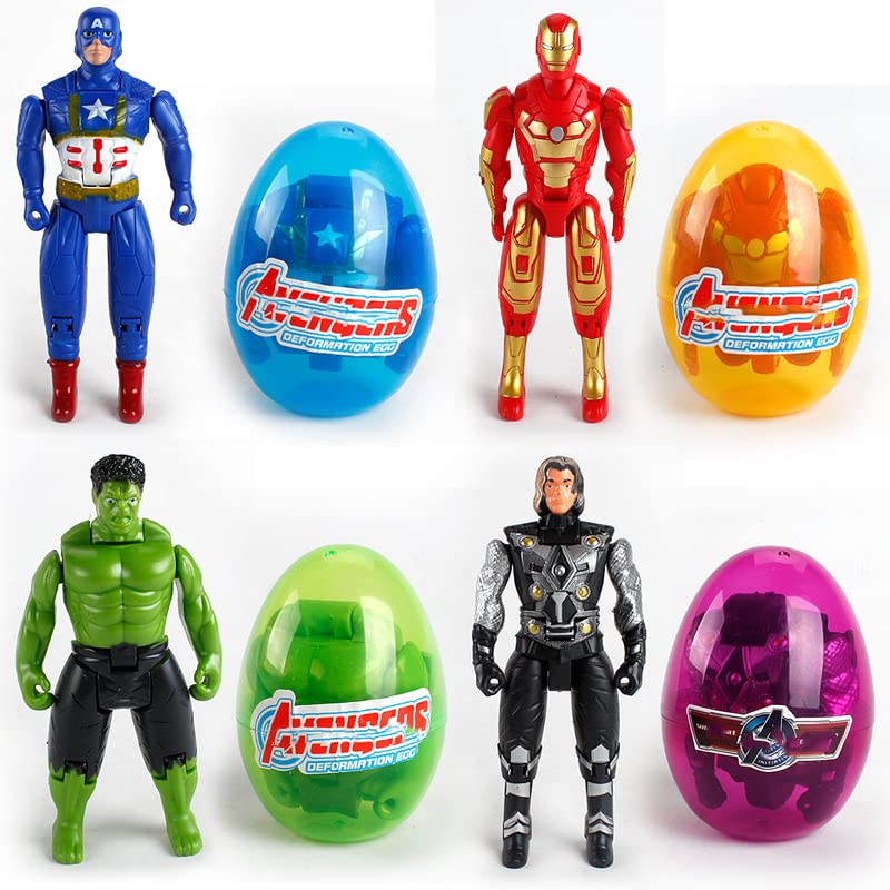 4 Pcs Easter Egg Plastic Surprise Eggs Easter Hunt Eggs with Minifigures Inside Easter Party Favors for Kids Toddler Boys and Girls