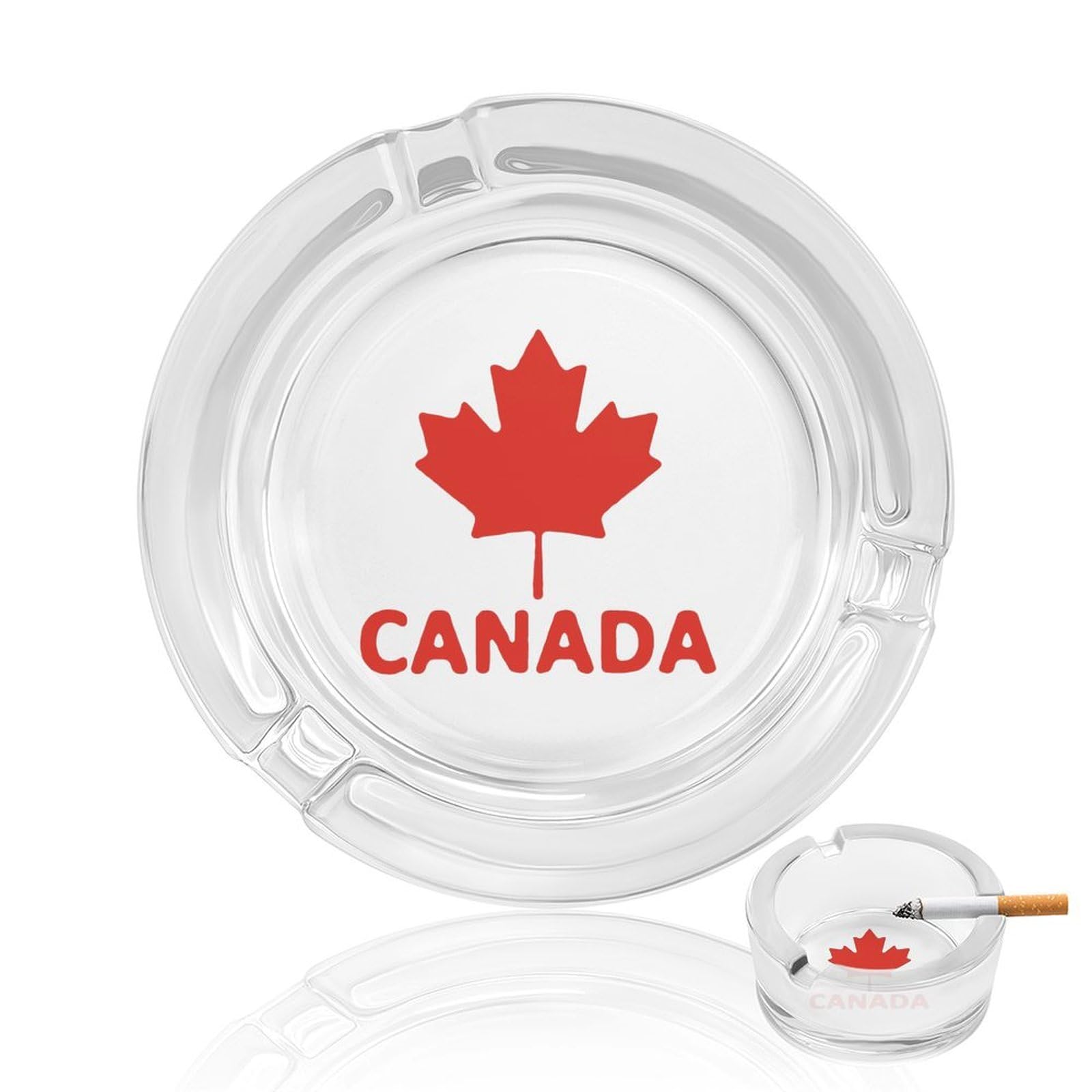 Canada Flag Maple Ashtray Portable Round Glass Outdoor Ash Tray for Home Office Garden Pub