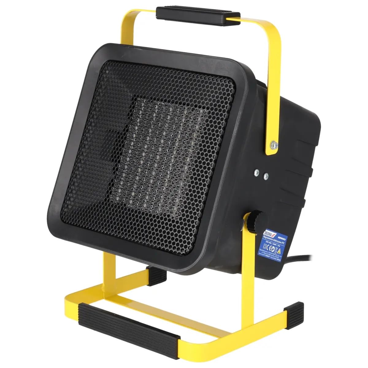 DEDRA Calefactor eléctrico PTC 3,0 kW, cuadrado, negro, con soporte, elemento calefactor cerámico, termostato, protección contra sobrecalentamiento, tres modos de funcionamiento, ángulo ajustable