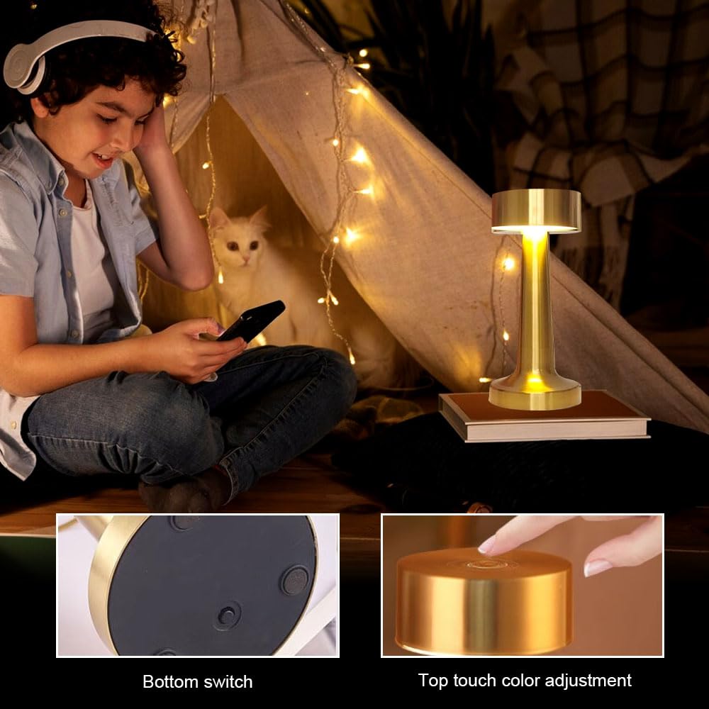 CJBIN Lampe De Table Rechargeable USB - 2 PCS LED Sans Fil Tactile - 3 Niveaux Luminosité - Portable Pour Chevet/Bureau