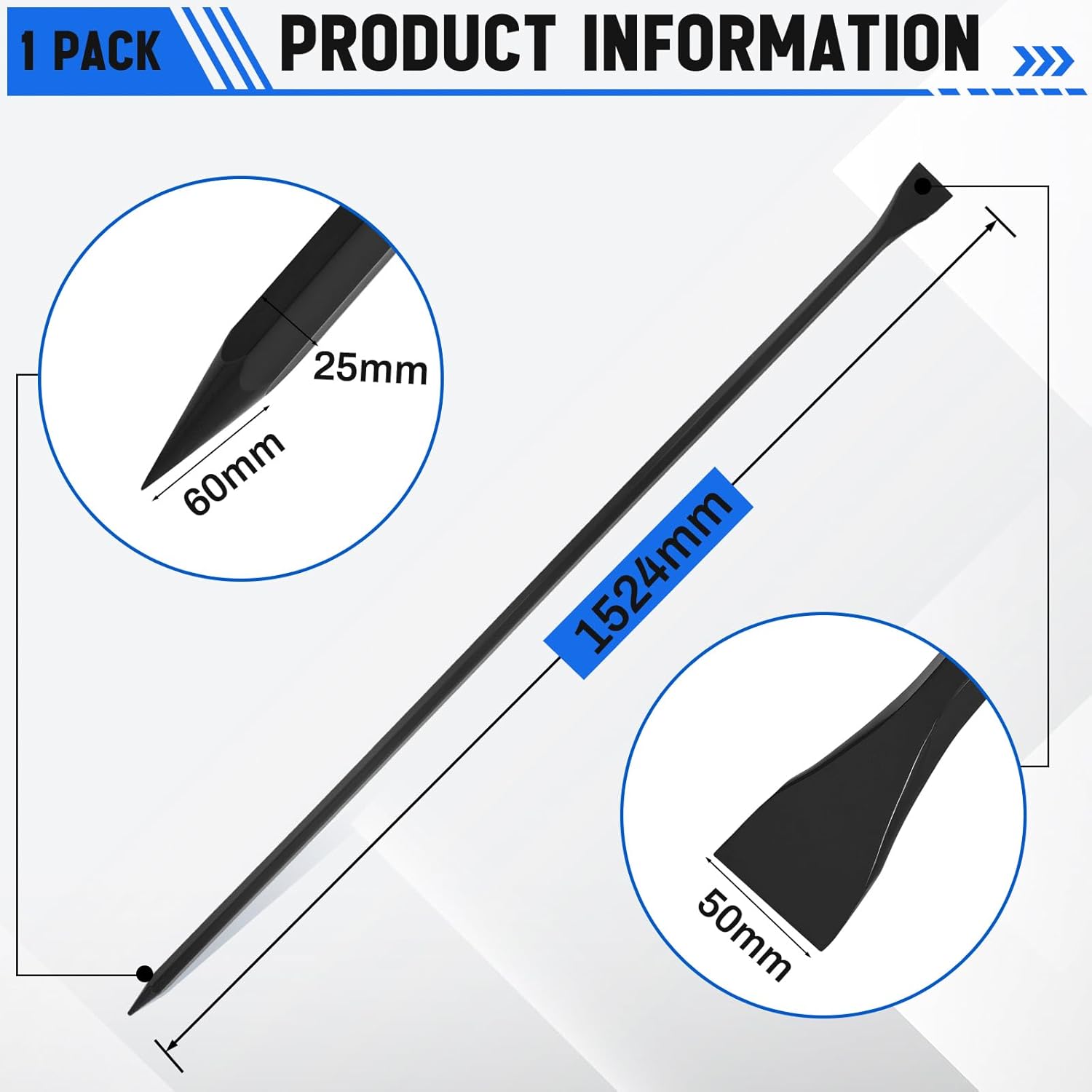 60" (5ft) Chisel Digging Bar 13Lb (6.2kg) Pencil Point Wrecking Pry Road Bar Post Hole Diggers for Digging Prying of Dirt and Large Rocks