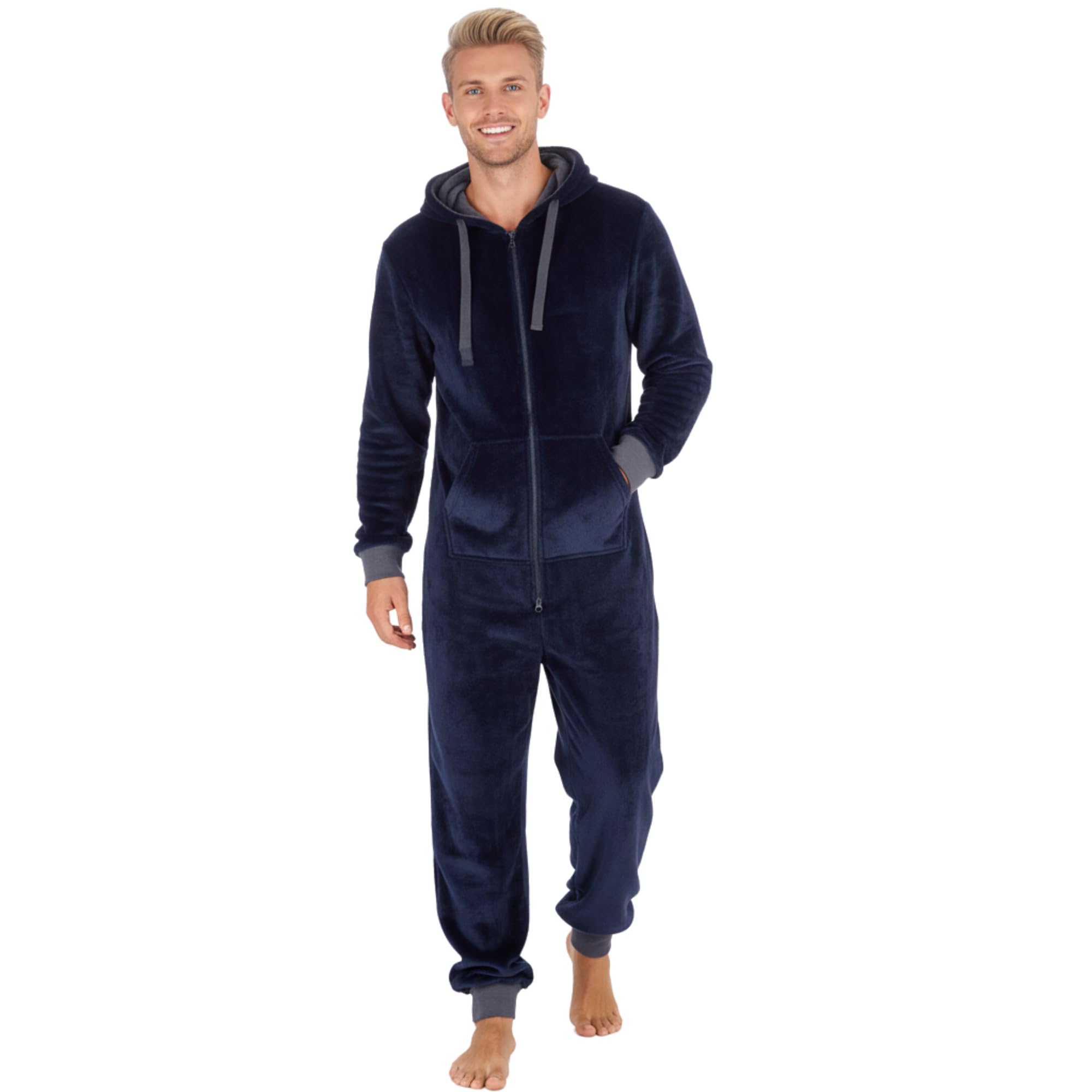 INSIGNIA Mens Fleece Hooded Onesie pyjamas Loungewear With Double Zip (UK, Alpha, XL, XXL, Regular, Regular, Navy Smooth Fleece)