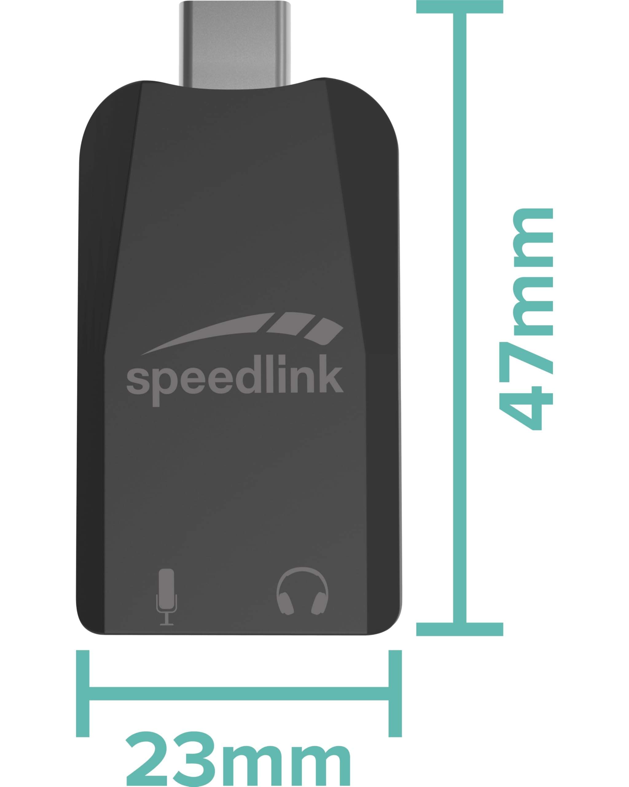 Speedlink VIGO USB-C - Scheda audio esterna Adattatore USB con ingresso microfono e cuffie, da USB-C a jack da 3,5 mm, PC/PS5/Switch2/Switch, nero