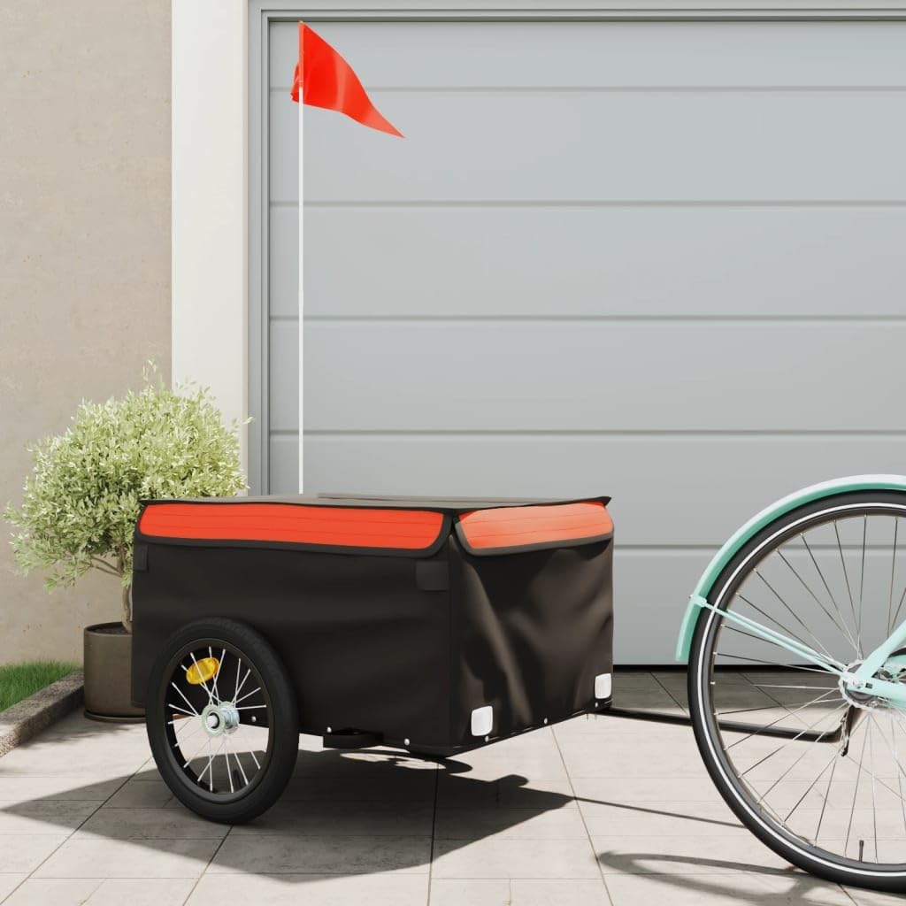 Bike Trailer Black and Orange 45 kg Iron,Bike Trailer Cargo in Steel Frame,ExtraStorage Carrier with Hitch