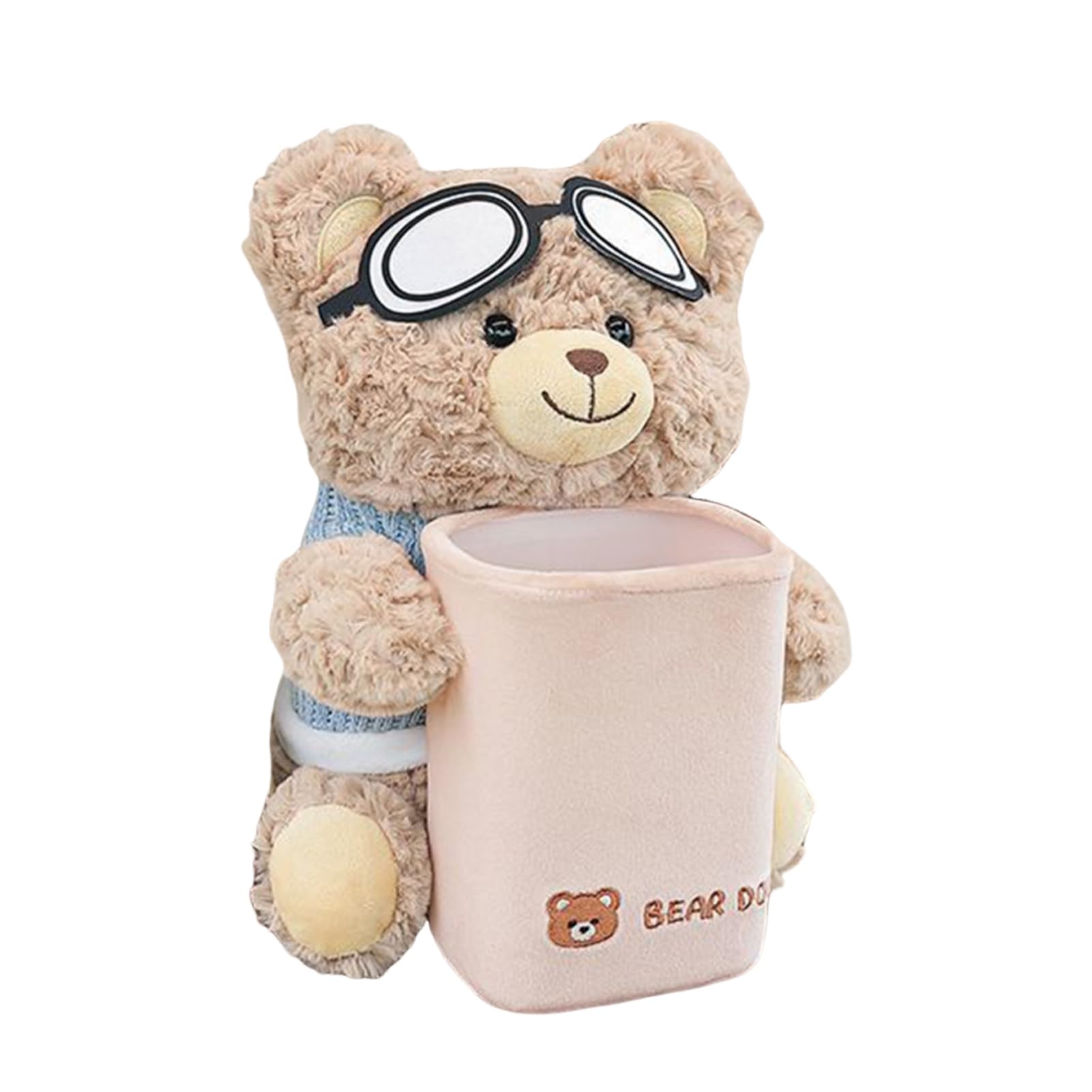 Glifora Car Trash Can with Tissue Box - Cute Bear Design Plush Doll, Waterproof Inner Bucket, Car Armrest Organiser Fits Most Centre Consoles
