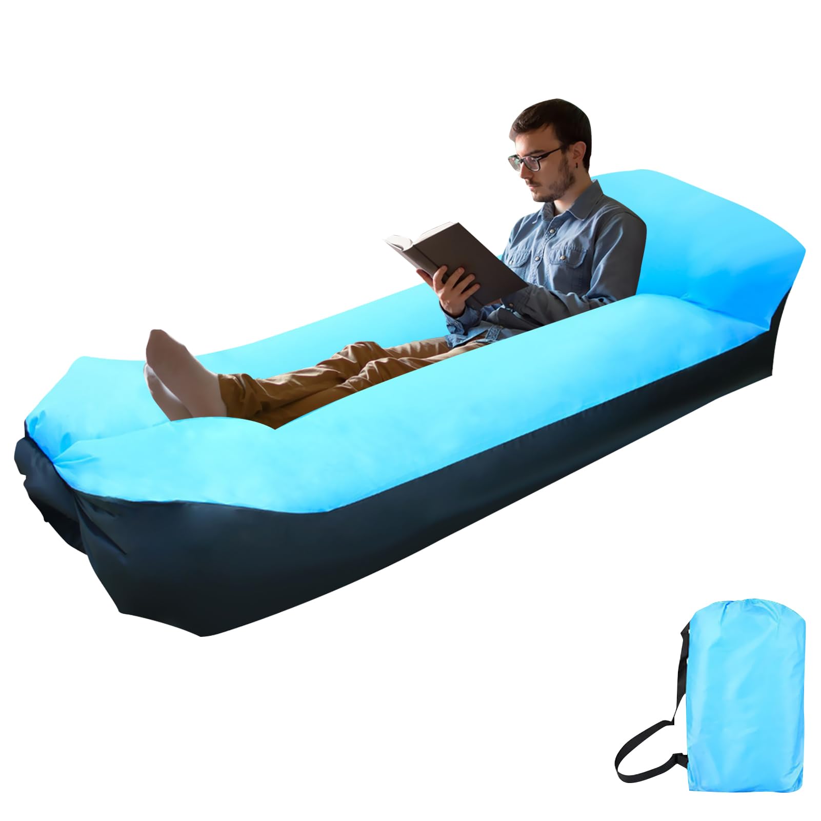 DAYONG Inflatable Lounger Beach Chair, 190 * 70cm Portable Waterproof Air Sofa, 330 Lbs load Capacity 210D Oxford Cloth, Inflatable Camping Couch with Pillow for Outdoor Picnic Beach. (BLUE-1)