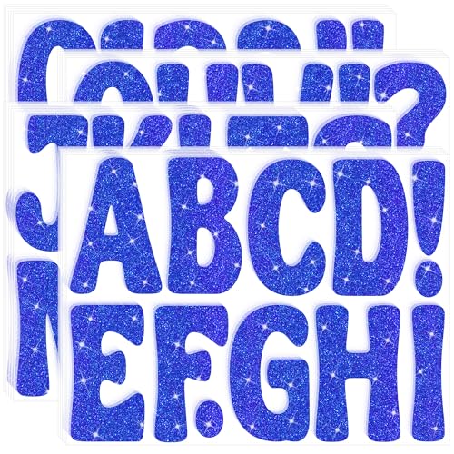 Image of Bulletin Board Letters 215 PCS Glitter Letter Stickers Large 4 Inch, Blue | 20 Sheets,Alphabet Number Stickers,Self-Adhesive,Sticker Letters for Poster Board,Classroom,Display,Mailbox,Craft,Party Decor