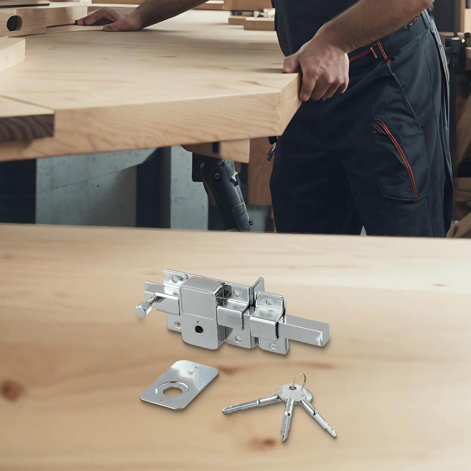 Mechanical Latch Lock for Exterior Doors, Anti-Theft Iron Door Lock with Zinc Alloy Cover & Copper Core, Cross Key Entry for Swing, Iron/Wooden/Garden Fence Doors, Left/Right Opening(2008CR - left)