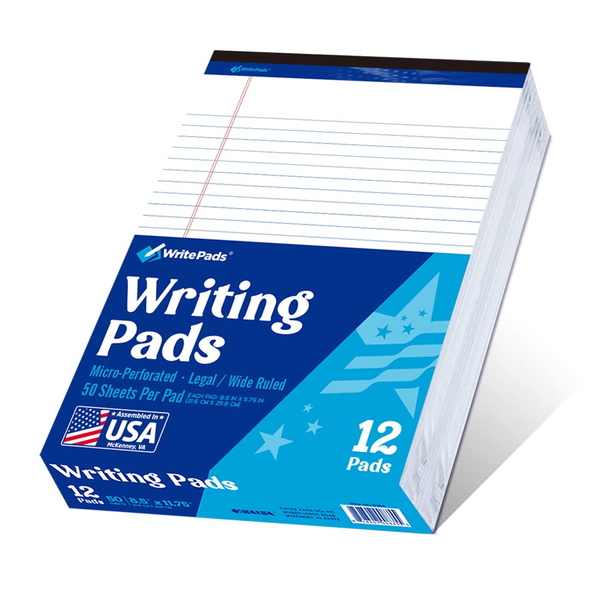 WritePads Legal note pads 8.5"x11" Legal Pads,Wide Ruled,White Paper,12 Pack,50 Sheets Per Writing Pad,Micro perforated Writing Pad,BL-MWT50W-12PAD