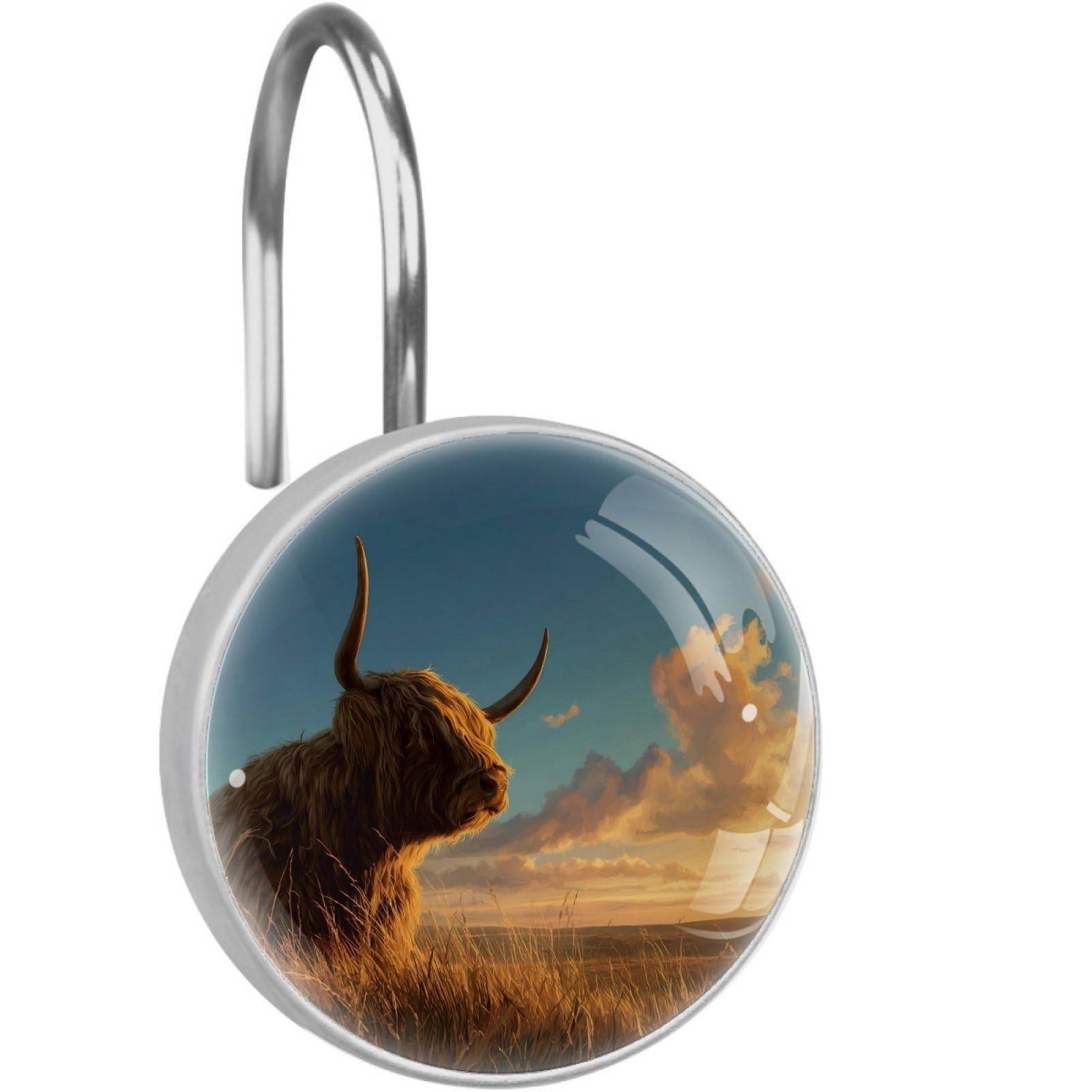 VAPOKF Shower Curtain Hooks, Highland Cow Rust Proof Decorative Shower Curtain Rings, Modern Farmhouse Designer Shower Curtain Hangers for Bathroom, 12Pcs