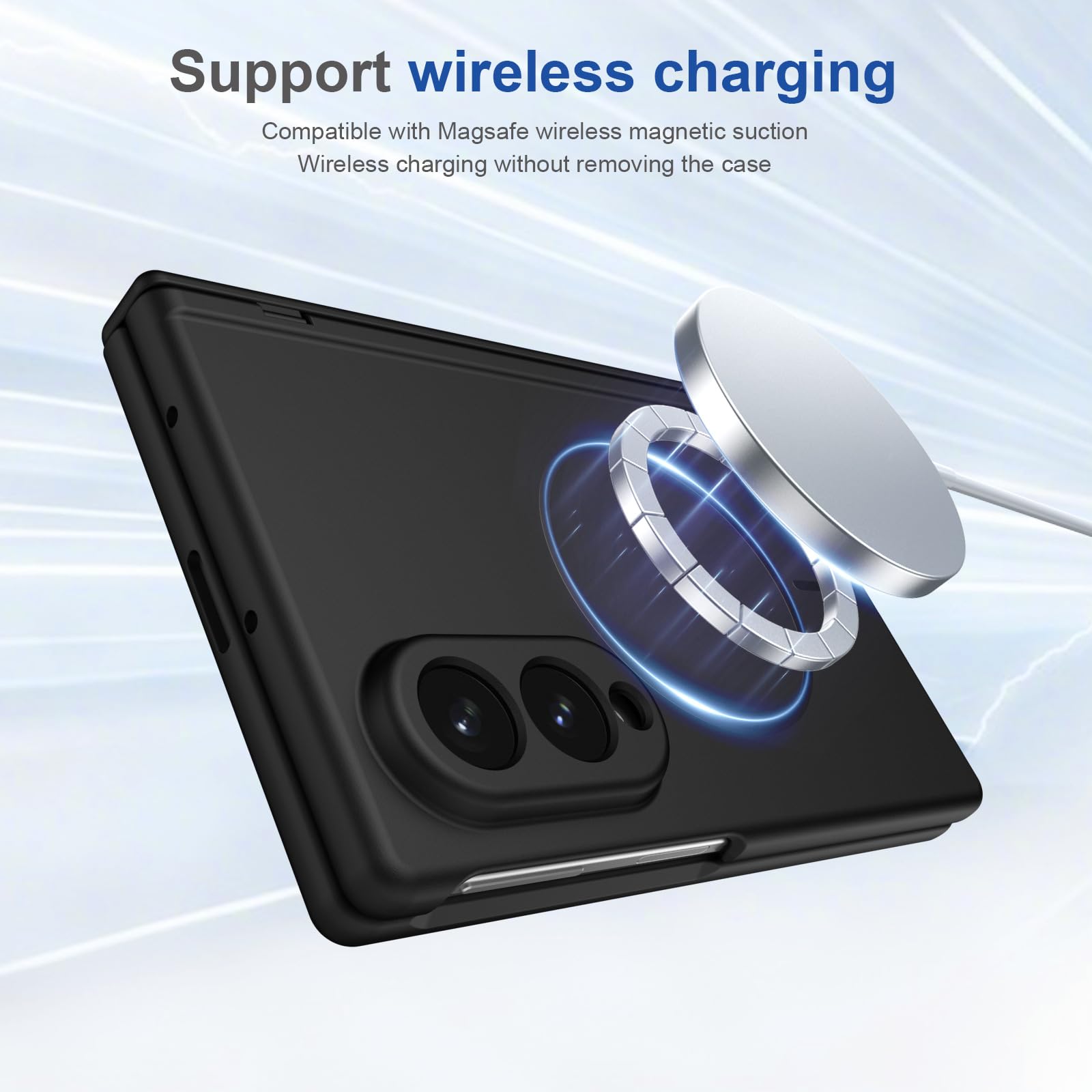 Étui Magnétique for Samsung Galaxy Z Fold 8, Coque De Protection D'objectif De Charge sans Fil, Charnière De Protection D'écran, Housse en PC Givré(Blue)