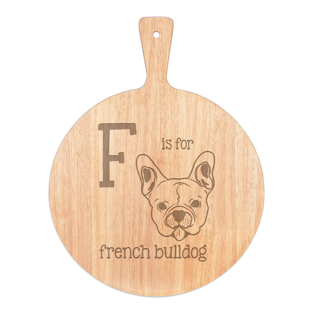 Bouledogue Français Pizza Board Rame Plateau de Service Bois avec Poignée Ronde 45x34cm