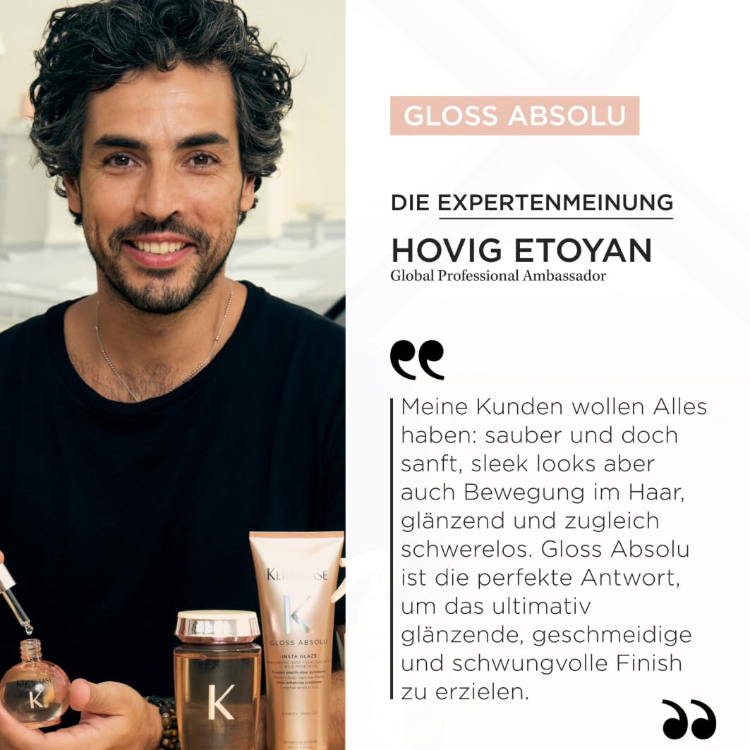Kérastase, Gloss Absolu, Pflegeroutine mit Shampoo (80 ml), Haarspülung (75 ml) und Hitzeschutz (45ml), Probierset für langes, zu Frizz neigendes Haar