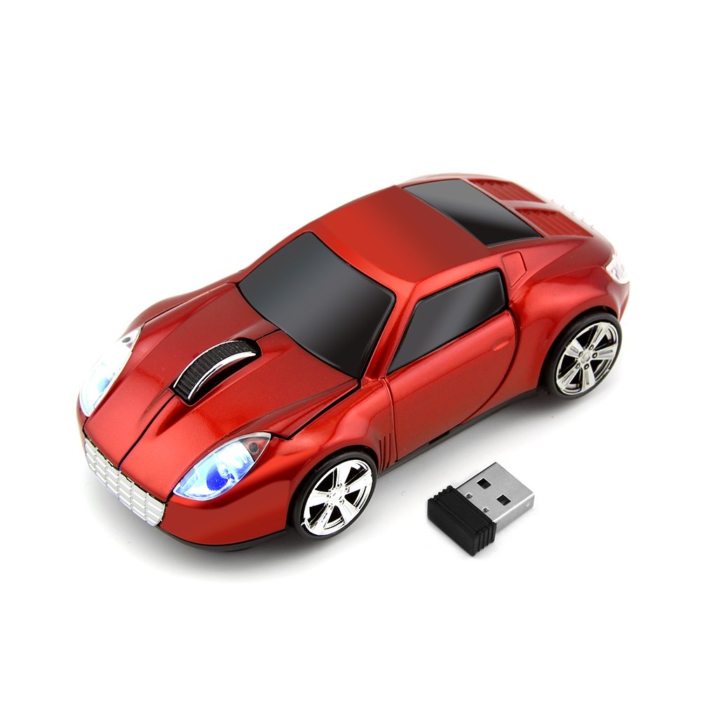 Sxban 2.4Ghz Wireless Mouse Sport Car Shape Cordless Optical Gaming Mice 3 Buttons Dpi 1600 Mouse For Pc Laptop Computer (Red)