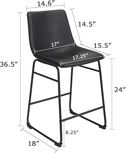 Miniatura 3 de ErgoDesign Juego de 2 taburetes de bar de 26 pulgadas con respaldo, silla de bar de fibra de carbono con patas de metal (gris claro)