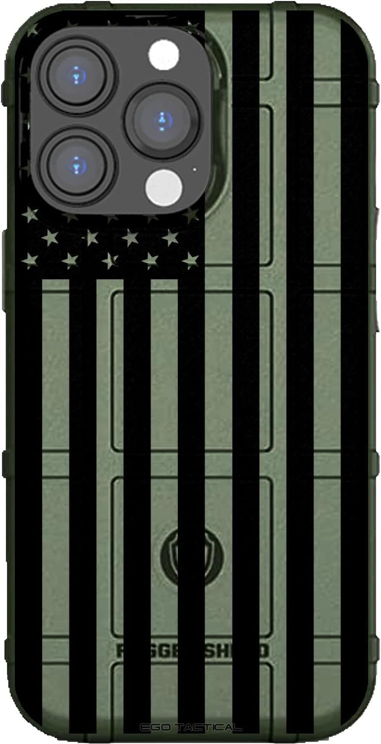 EGO TACTICAL Limited Edition Rugged Shield case Compatible with iPhone 16 Pro [6.3" Screen] Printed in The USA OD Green Subdued US Flag Reversed