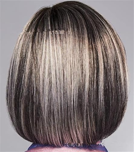 Dke&Ymq Grey Wigs For Women, Fluffy Temperament With Bangs Bob Curly Straight Wig Gray Black Gradient Thick Hair Suitable For Daily Use By Middle-Aged And Elderly Women #TOP3